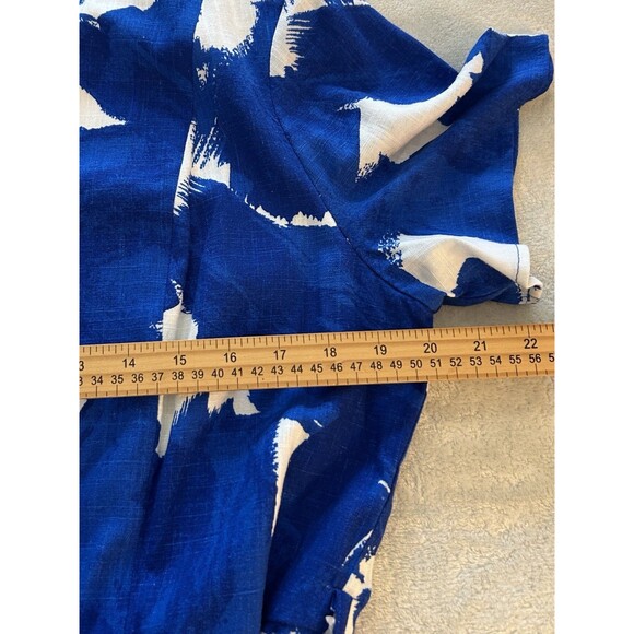 9 West Dress Large Linen Blend Button Front Blue White Resort Coastal Vacation - Picture 10 of 14